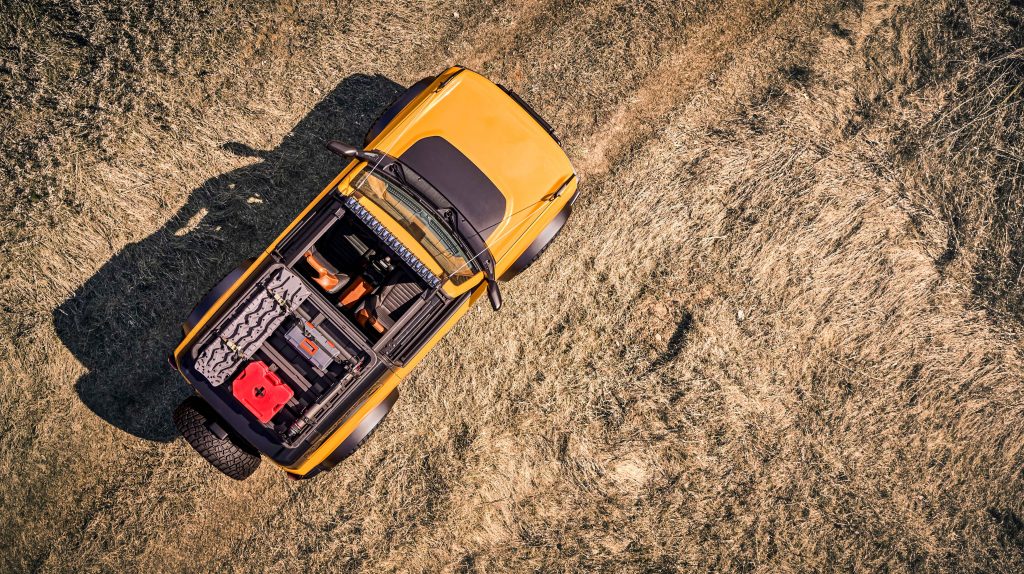 Overhead view of orange 2021 Ford Bronco