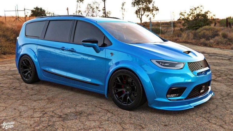 A blue Chrysler Pacifica Hellcat rendering by artist Abimelec Designs