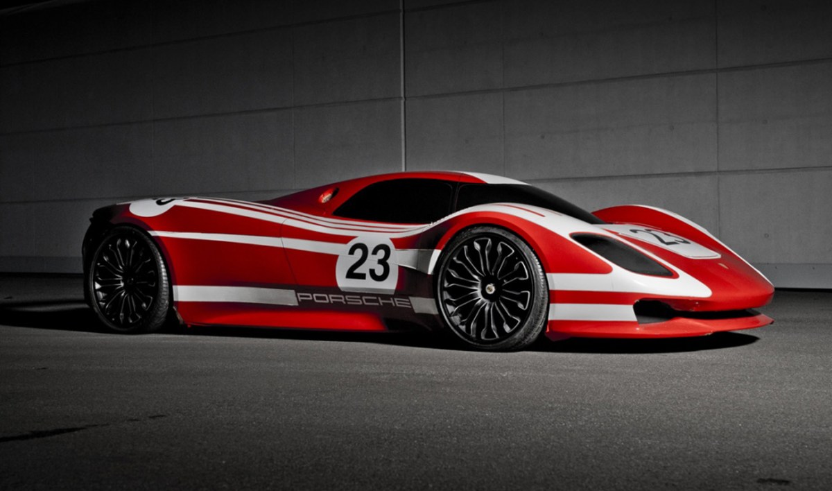 Porsche 917 Living Legend concept car in a red and white livery. This car will feature in Gran Turismo 7