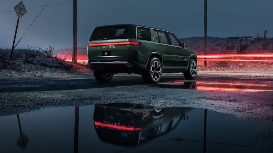 This is a publicity photo of a 2022 Rivian R1S electric SUV