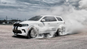 A 2021 Dodge Durango kicking up smoke
