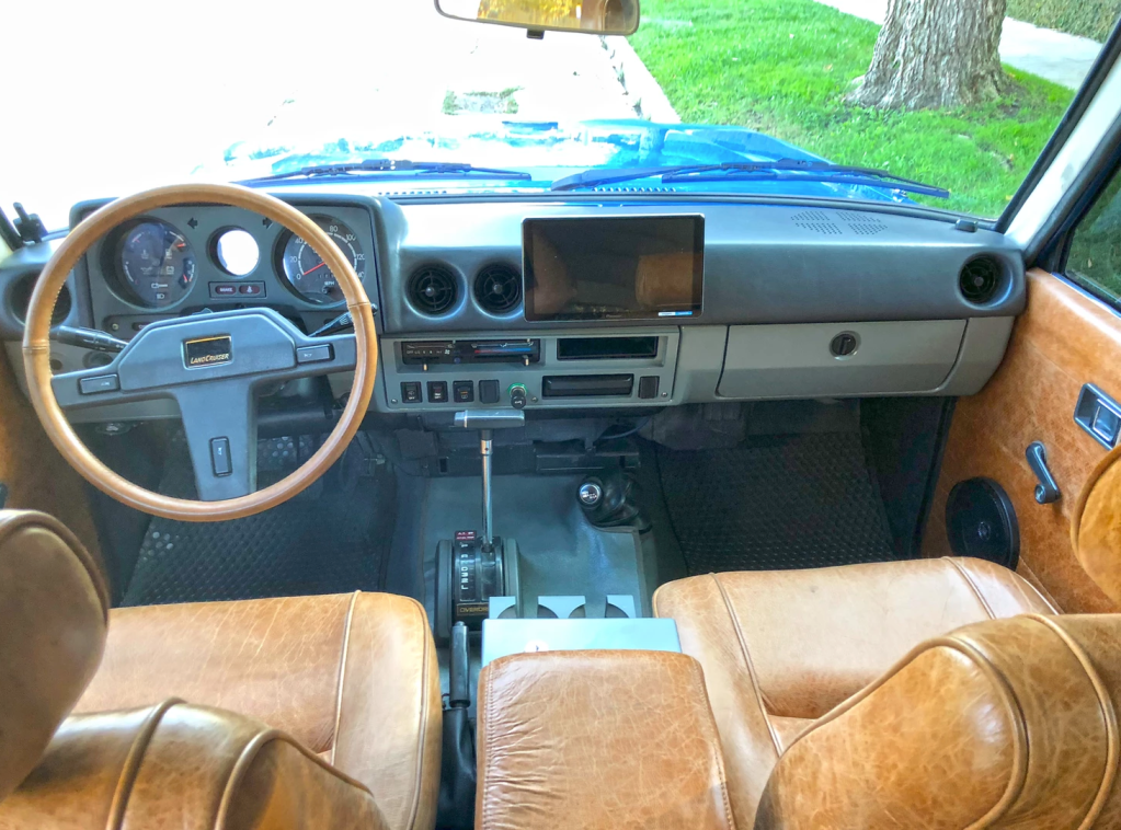 Interior of a restored vintage Toyota Land Cruiser