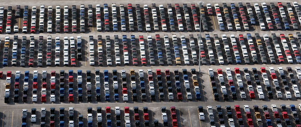 Sea of parked pickup trucks