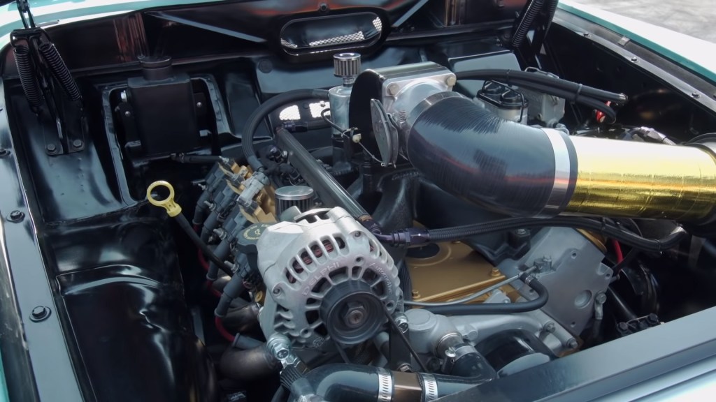 A Chevrolet V8 engine under the hood of a 1962 Volvo Amazon