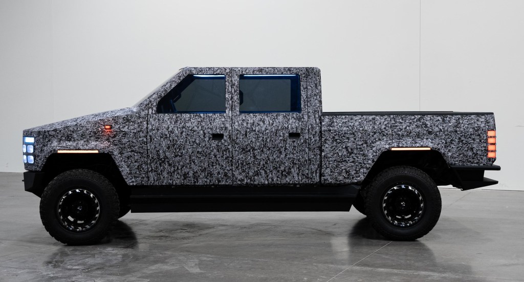 Side view of Atlis XT prototype electric pickup truck