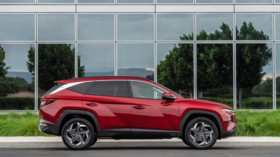 Side view of red 2022 Hyundai Tucson SEL