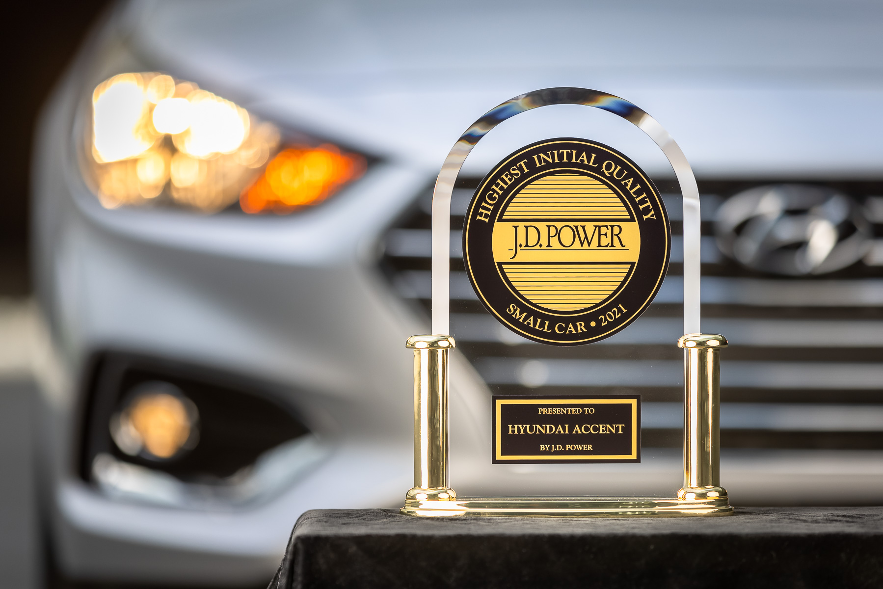 Silver 2021 Hyundai Accent and J.D. Power Initial Quality award