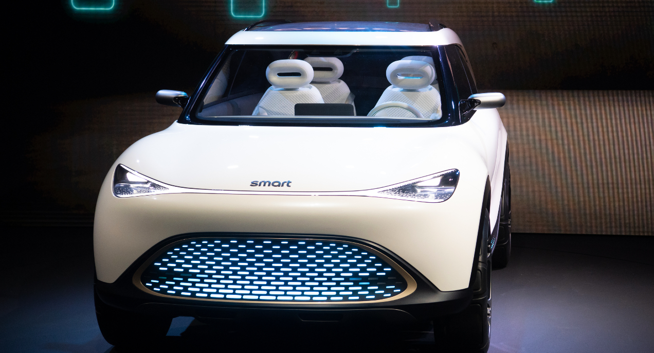 A white Smart Concept #1 can be seen during the Mercedes-Benz "Pre-Night" before the start of the International Motor Show (IAA Mobility).