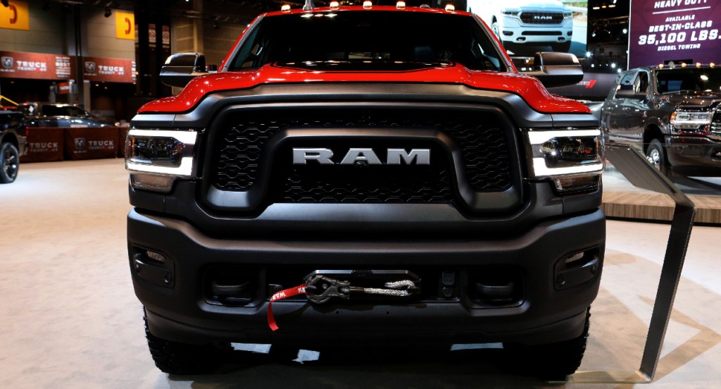A red Ram 2500 Power Wagon is on display. 