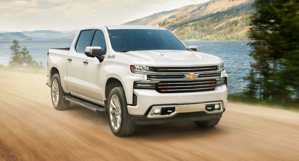 A white Chevrolet Silverado 1500 pickup truck.