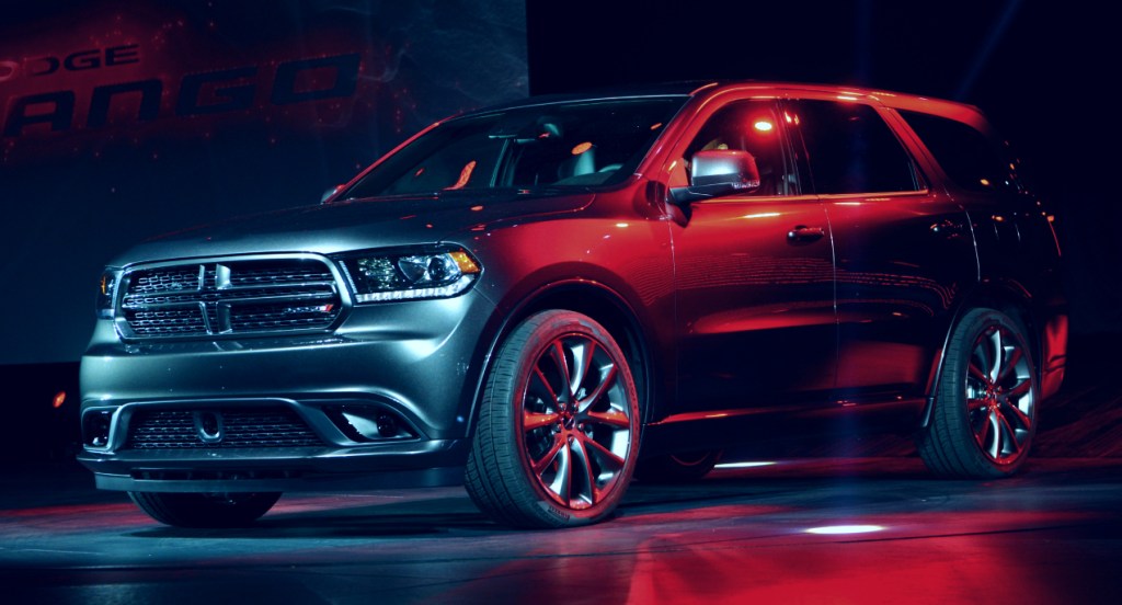 A black Dodge Durango unveiled during the second press preview day at the New York International Automobile Show March 28, 2013 in New York.