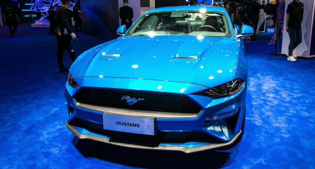 A blue Ford Mustang Mach-E SUV. 
