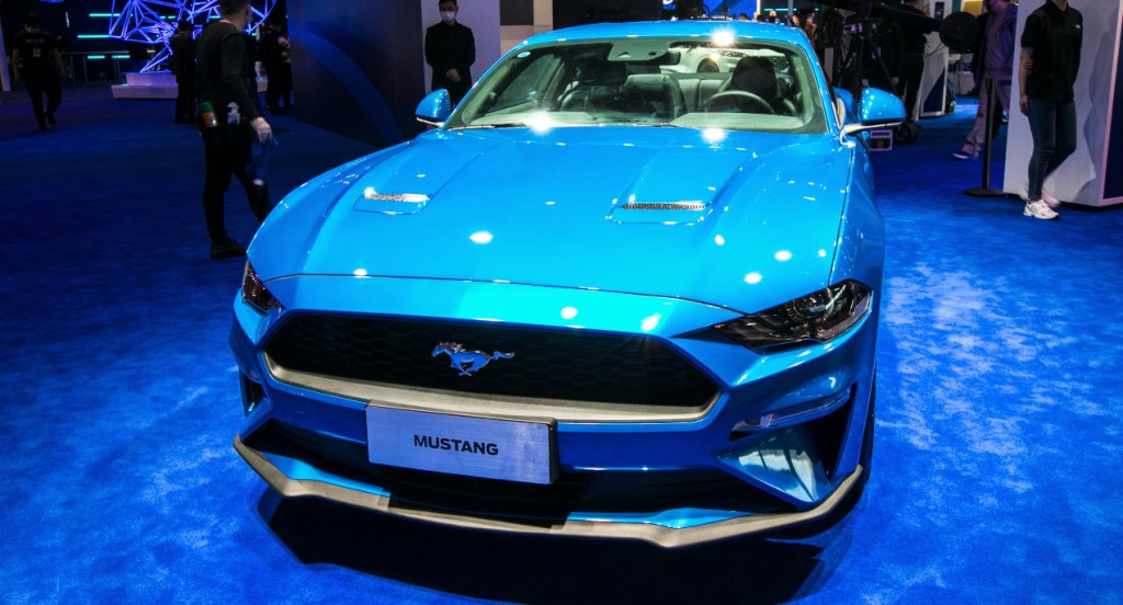 A blue Ford Mustang Mach-E SUV.