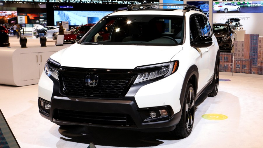 A white Honda Passport is on display at the 111th Annual Chicago Auto Show at McCormick Place in Chicago, Illinois on February 8, 2019.