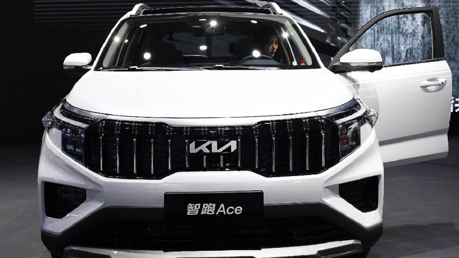 A KIA Motor Carnival car is on displayed during the 19th Shanghai International Automobile Industry Exhibition, also known as Auto Shanghai 2021, at National Exhibition and Convention Center (Shanghai) on April 20, 2021 in Shanghai, China.
