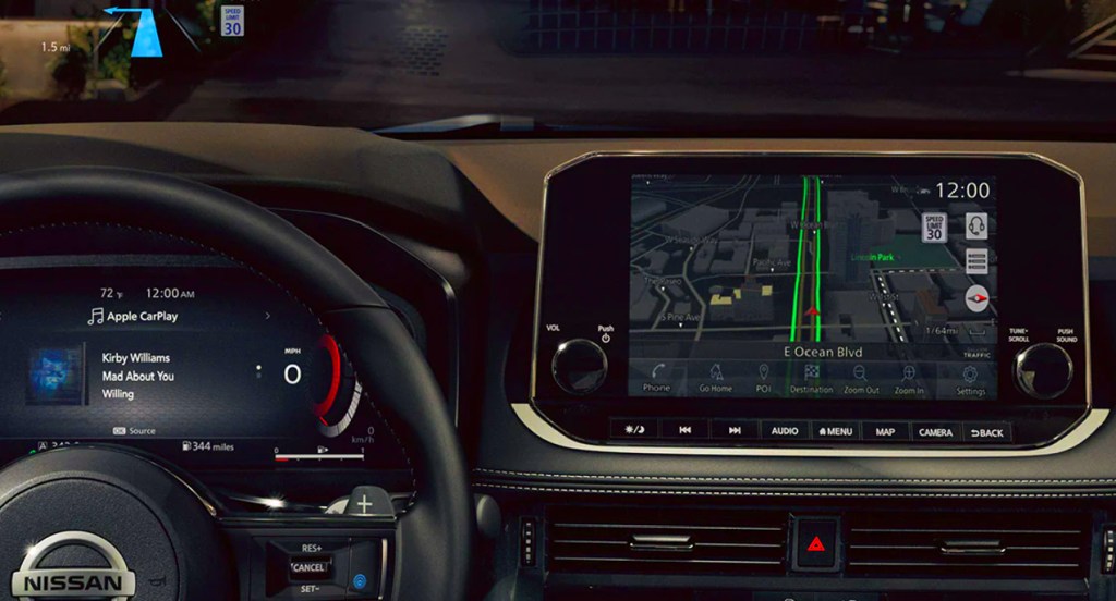 The interior of a 2021 Nissan Rogue compact SUV.