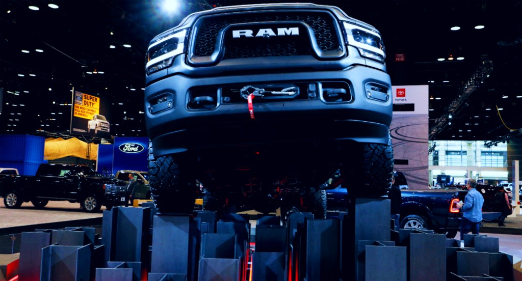 A black 2019 RAM 2500 Power Wagon is on display at the 111th Annual Chicago Auto Show.