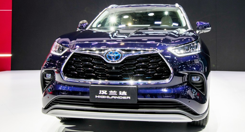 A Toyota Highlander car is on display during the 19th Shanghai International Automobile Industry Exhibition (Auto Shanghai 2021) at National Exhibition and Convention Center (Shanghai) on April 19, 2021 in Shanghai, China.