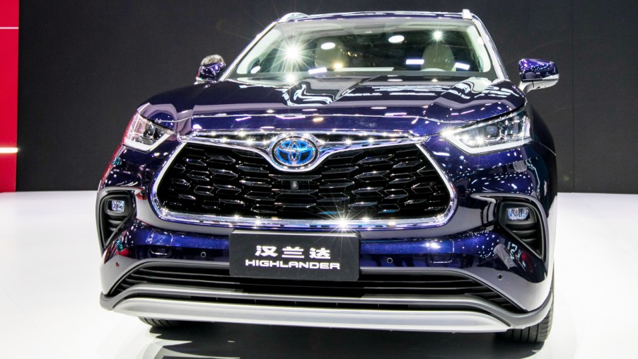 A Toyota Highlander car is on display during the 19th Shanghai International Automobile Industry Exhibition (Auto Shanghai 2021) at National Exhibition and Convention Center (Shanghai) on April 19, 2021 in Shanghai, China.