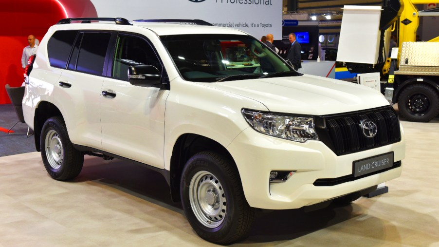 : A Toyota Land Cruiser is displayed during the Commercial Vehicle Show at the NEC on September 02, 2021 in Birmingham, England.
