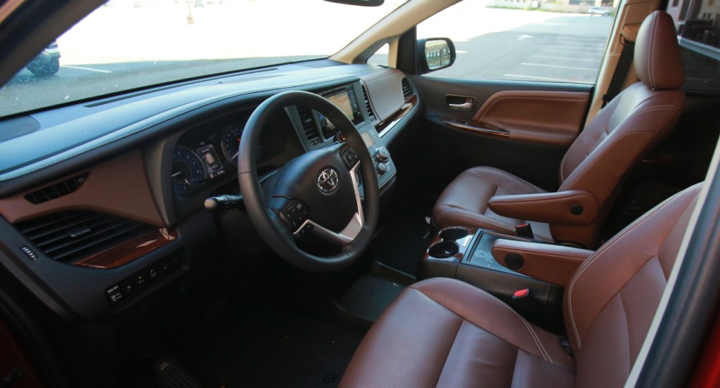 The interior of a Toyota Sienna minivan. 