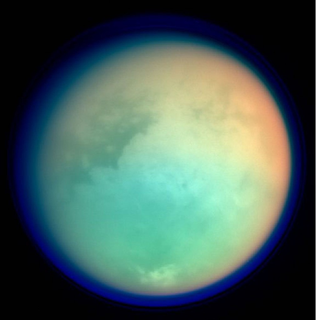 A photo of sSaturn's biggest moon, Titan