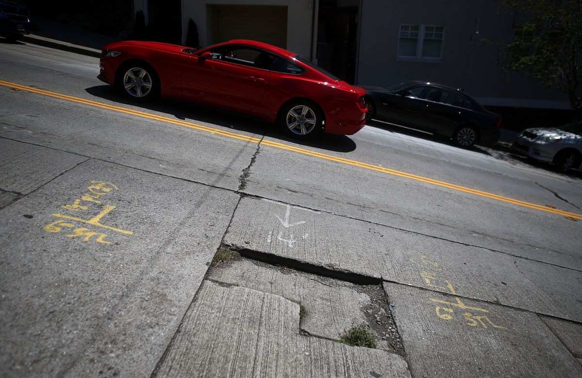 Car drives uphill in San Francisco