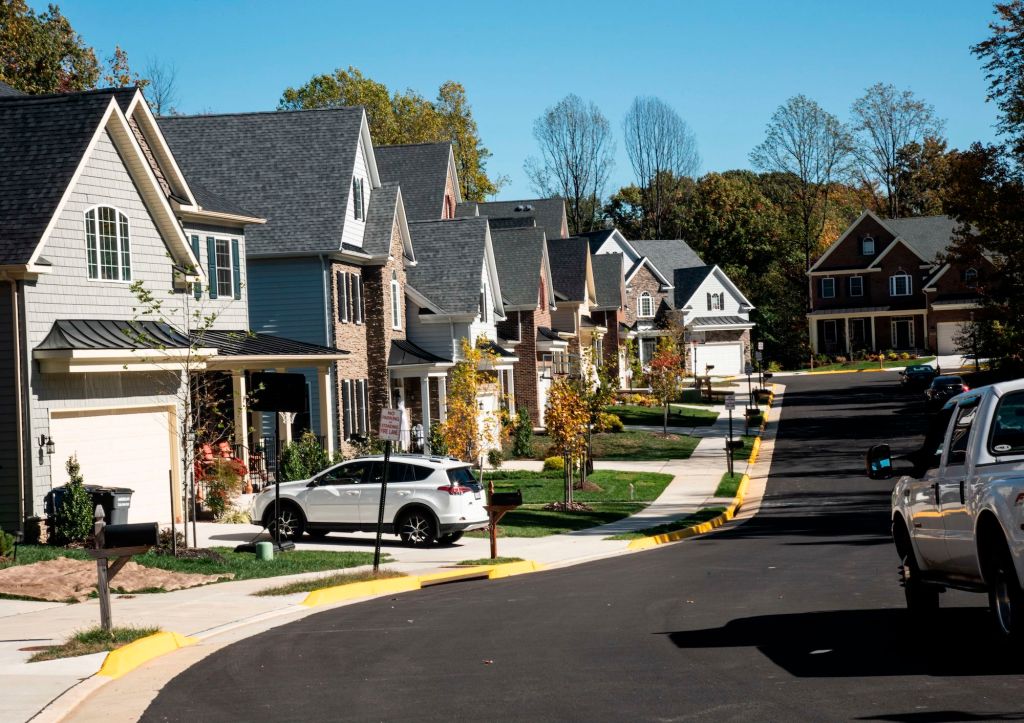 Neat line of suburban houses in Fairfax, Virginia.