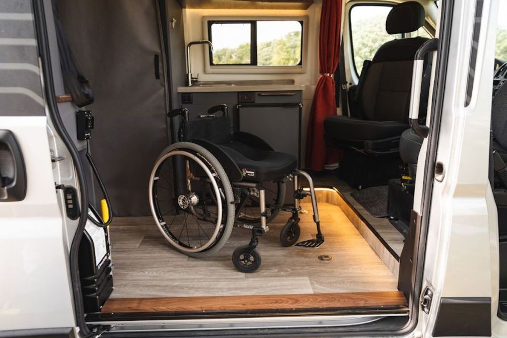designated space for a wheelchair in the new Winnebago