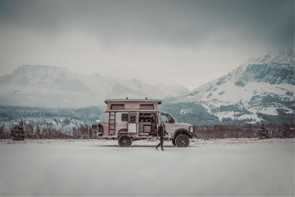 This monster V10 4x4 camper van seen parked in the snow