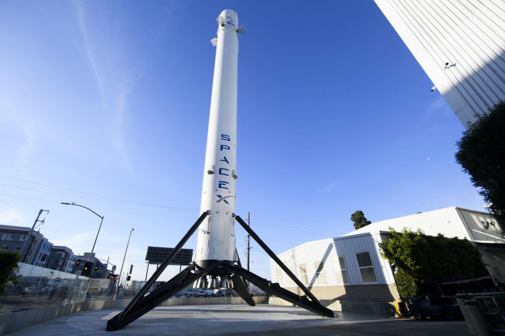 The Falcon 9 Rocket stands tall in California