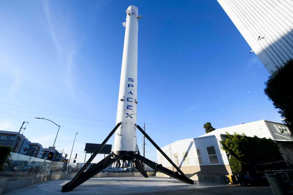The Falcon 9 Rocket stands tall in California
