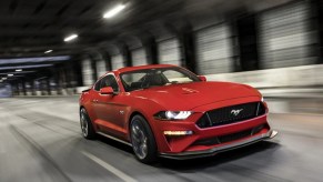 A red Ford Mustang GT