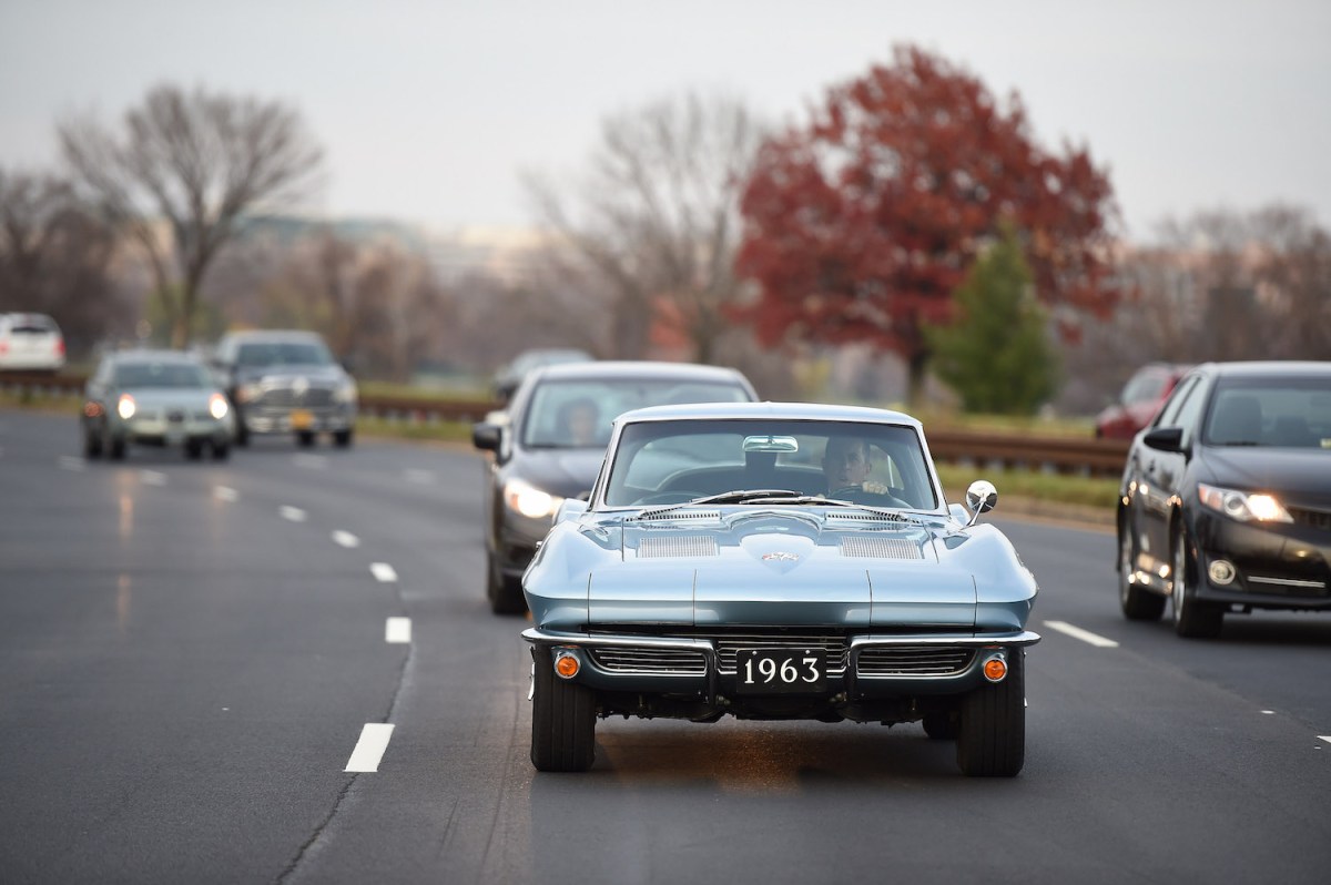 1963 Chevroelt Corvette on the highway in Washington, D.C.