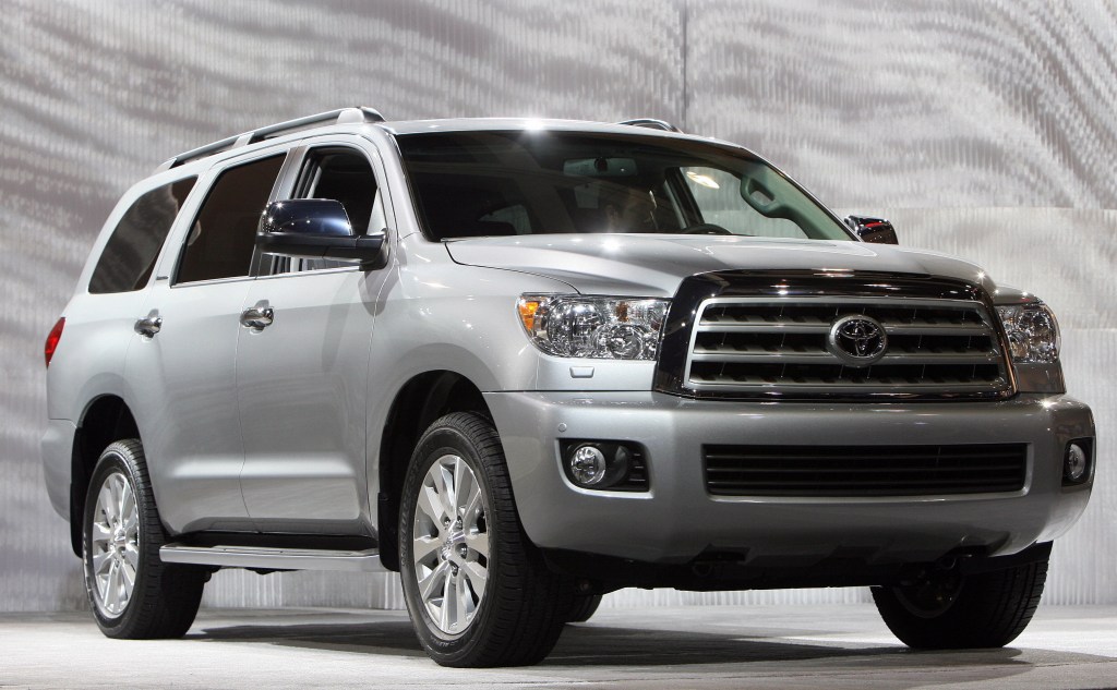 A silver 2007 Toyota Sequoia at the Los Angeles Auto Show, it's one of our Sequoia model years to avoid.