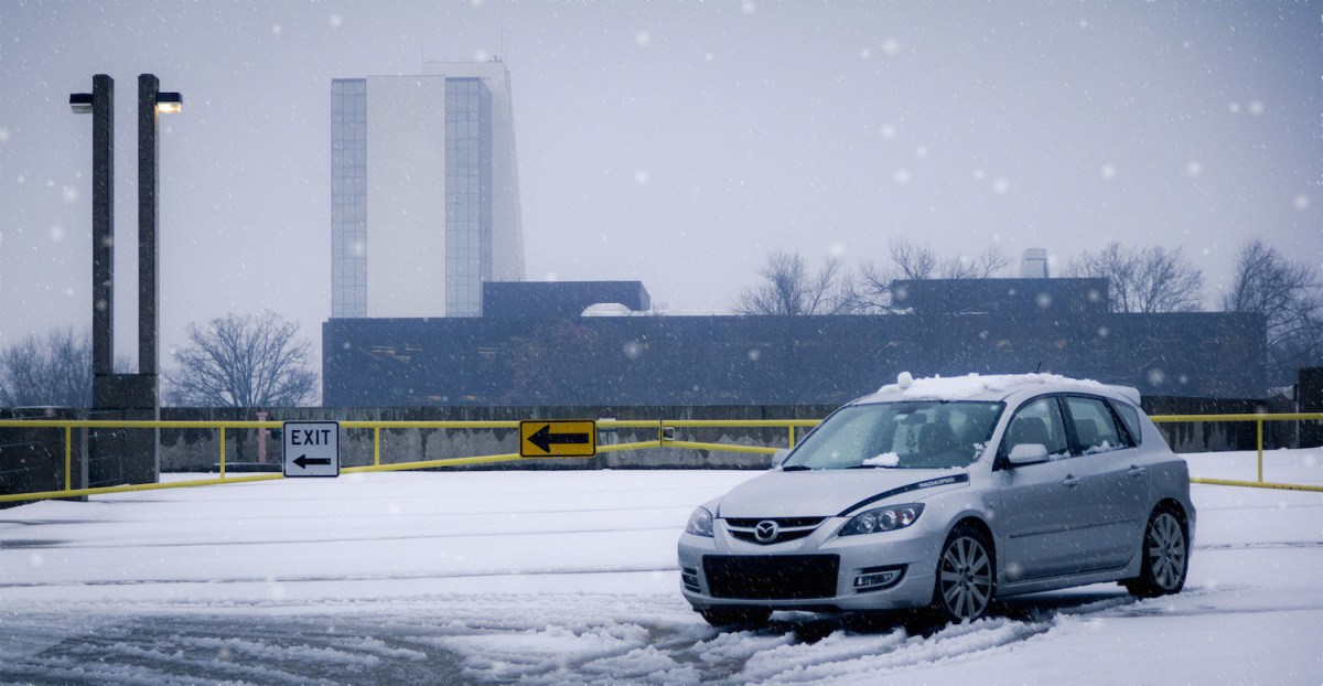 2007 Mazdaspeed3 parked in the snow in Tulsa
