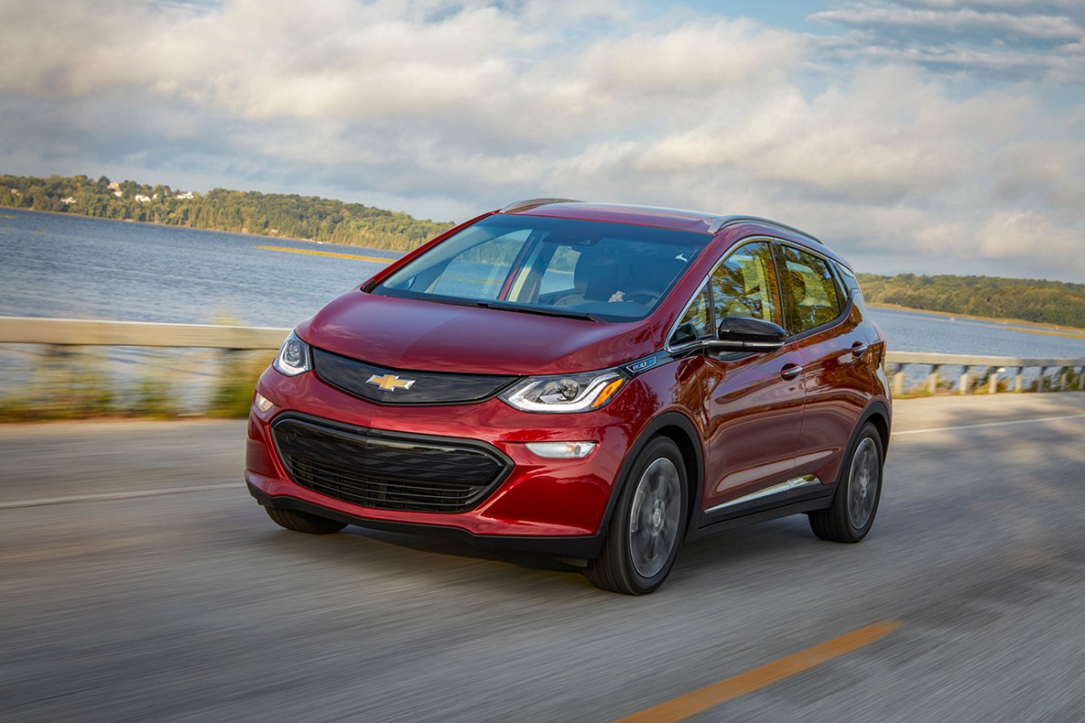 2019 Chevrolet Bolt EV in burgandy. This is one of the many cars involved in the Bolt EV recall