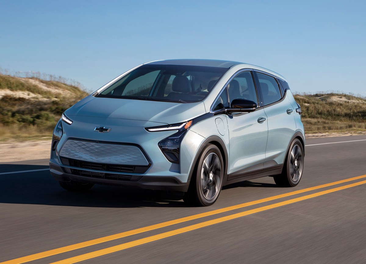 Sliver 2022 Chevy Bolt EV. Production on this vehicle is being delayed an additional two weeks due to the Bolt EV recall