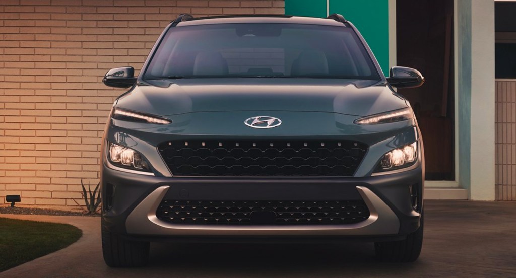 A black 2022 Hyundai Kona.
