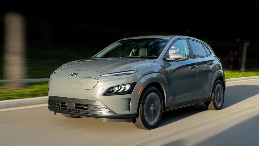 The 2022 Hyundai Kona Electric EV model in gray
