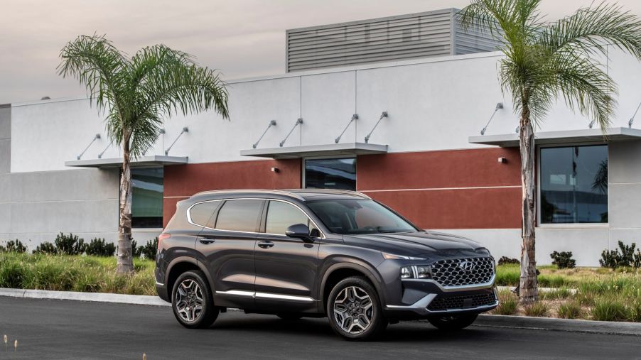 The 2022 Hyundai Santa Fe parked outside an office building