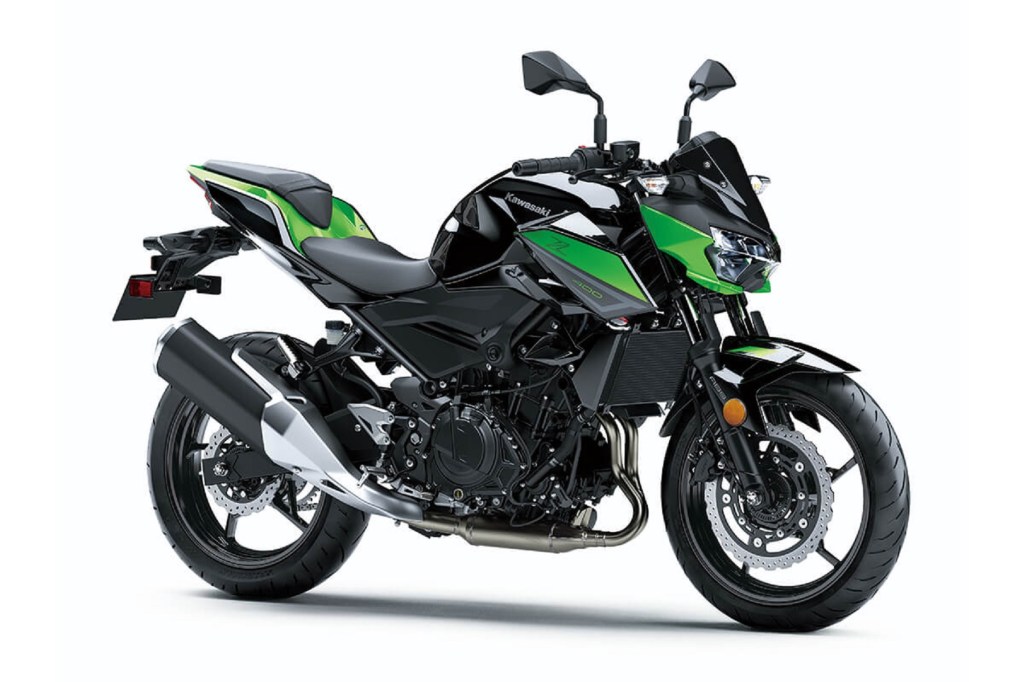 A black-and-green 2022 Kawasaki Z400 ABS