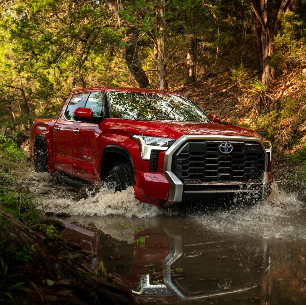 2022 Toyota Tundra splashing through water shoing off its claim to being the best pickup truck for overlanding 