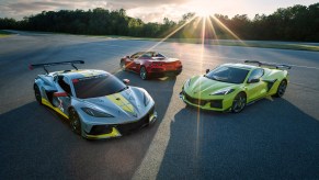 This is a promotional photo of 2023 Corvette Z06 cars. For the return Of The Chevy 327, The 2023 Corvette Z06 V8 Completely Destroys Records With 670 Horsepower | General Motors