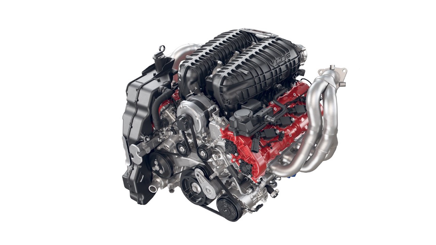This is a promotional photo of the LT6, the flat-plane crankshaft V8 powering the 2023 Corvette Z06. At 670 horsepower, it is the most powerful engine in a production car. | General Motors
