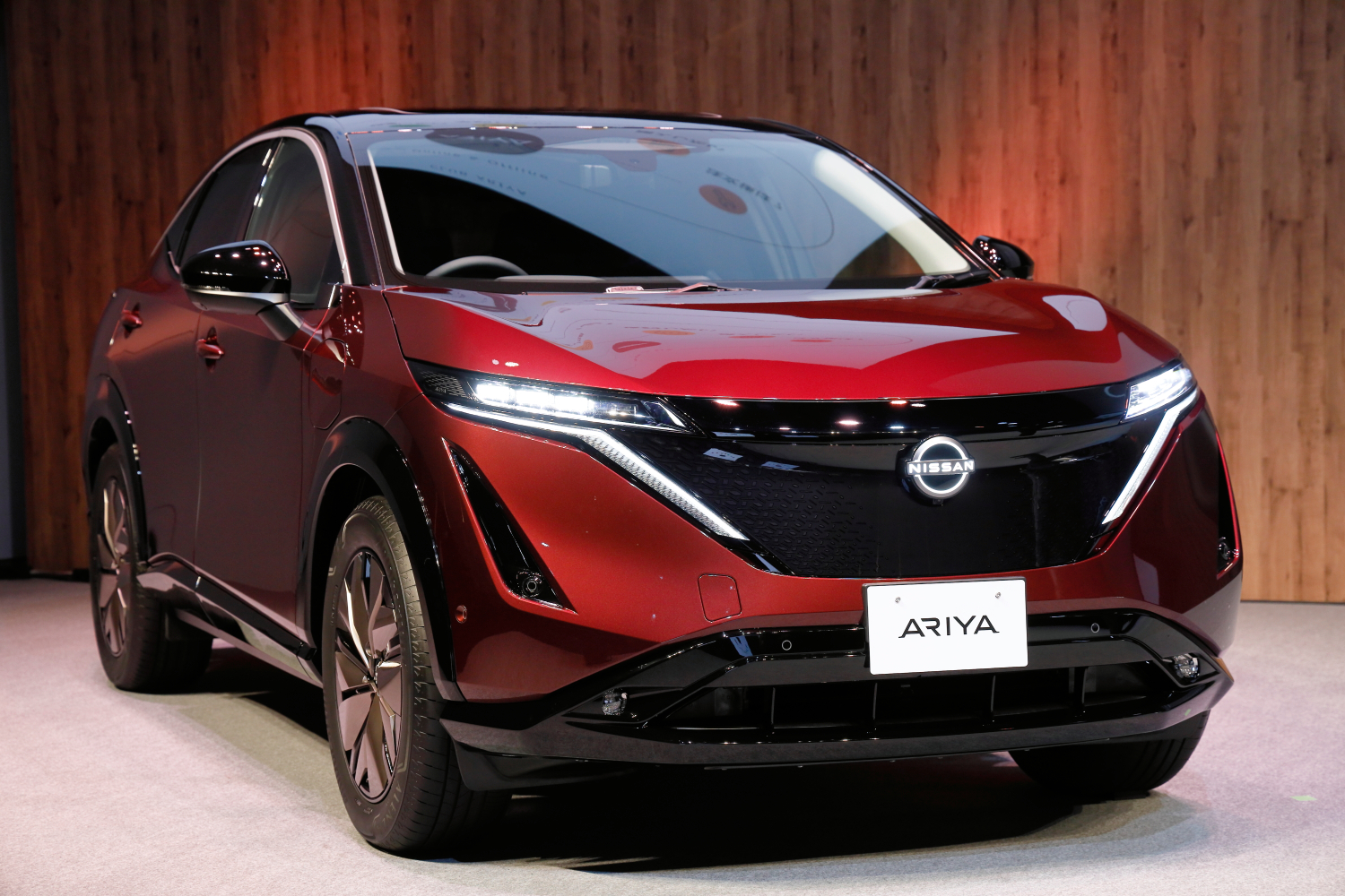 The Nissan Ariya in red at the Expo 2020 Dubai