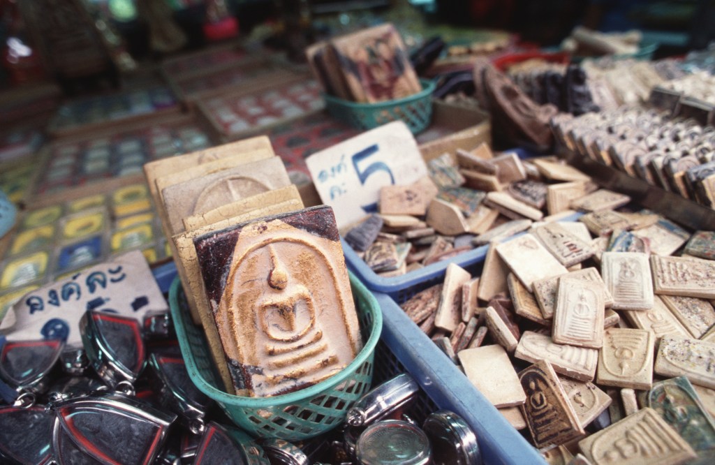 Amulets at a market in Thailand