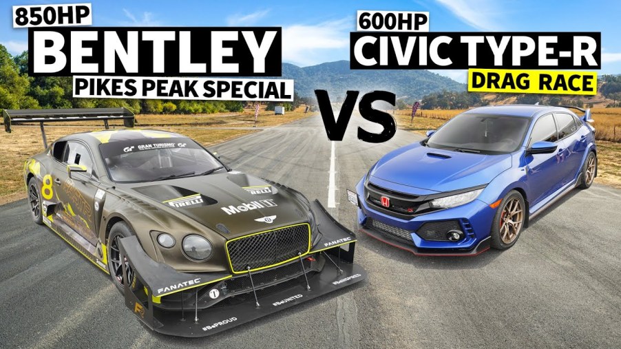 Bentley Continental GT3 Pikes Peak vs 600 HP Honda Civic Type R drag race
