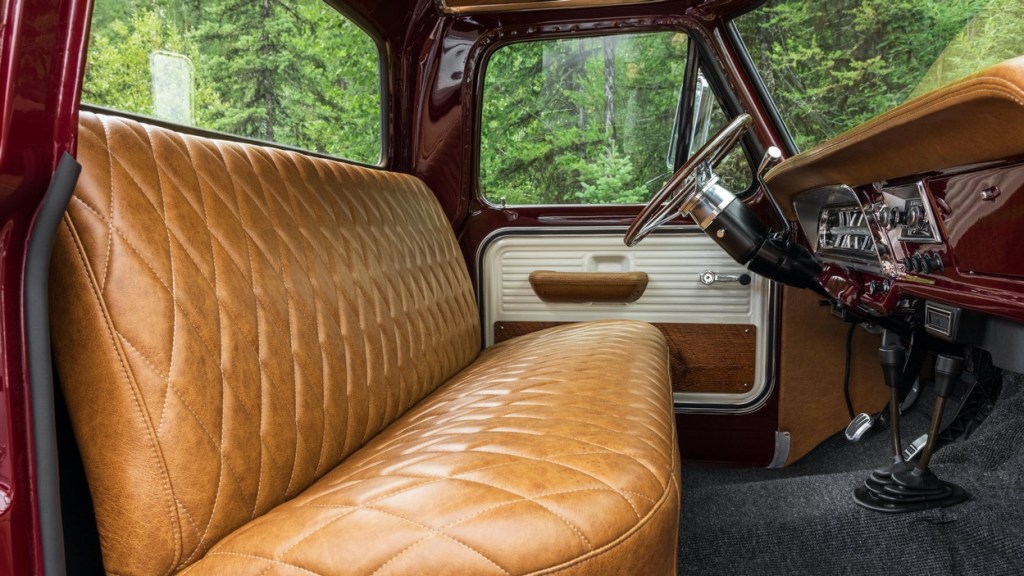 Brown bench seats in vintage 1969 Ford F-100 truck