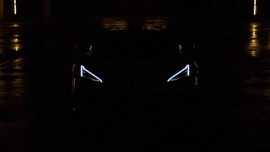 The shadowy silhouette of the new Chevrolet Corvette Z06